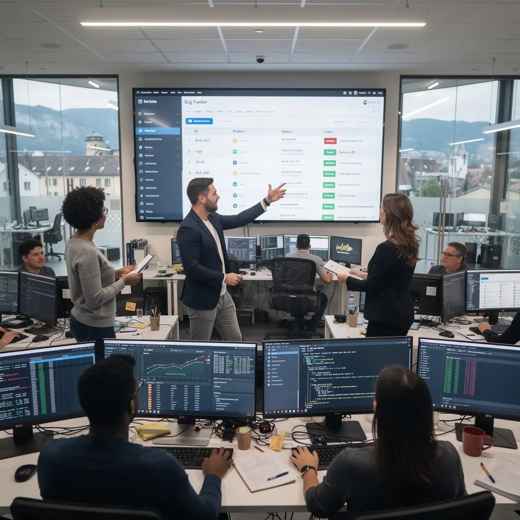 Ein Computerbildschirm zeigt eine Benutzeroberfläche für automatisierte Tests von Softwareanwendungen.