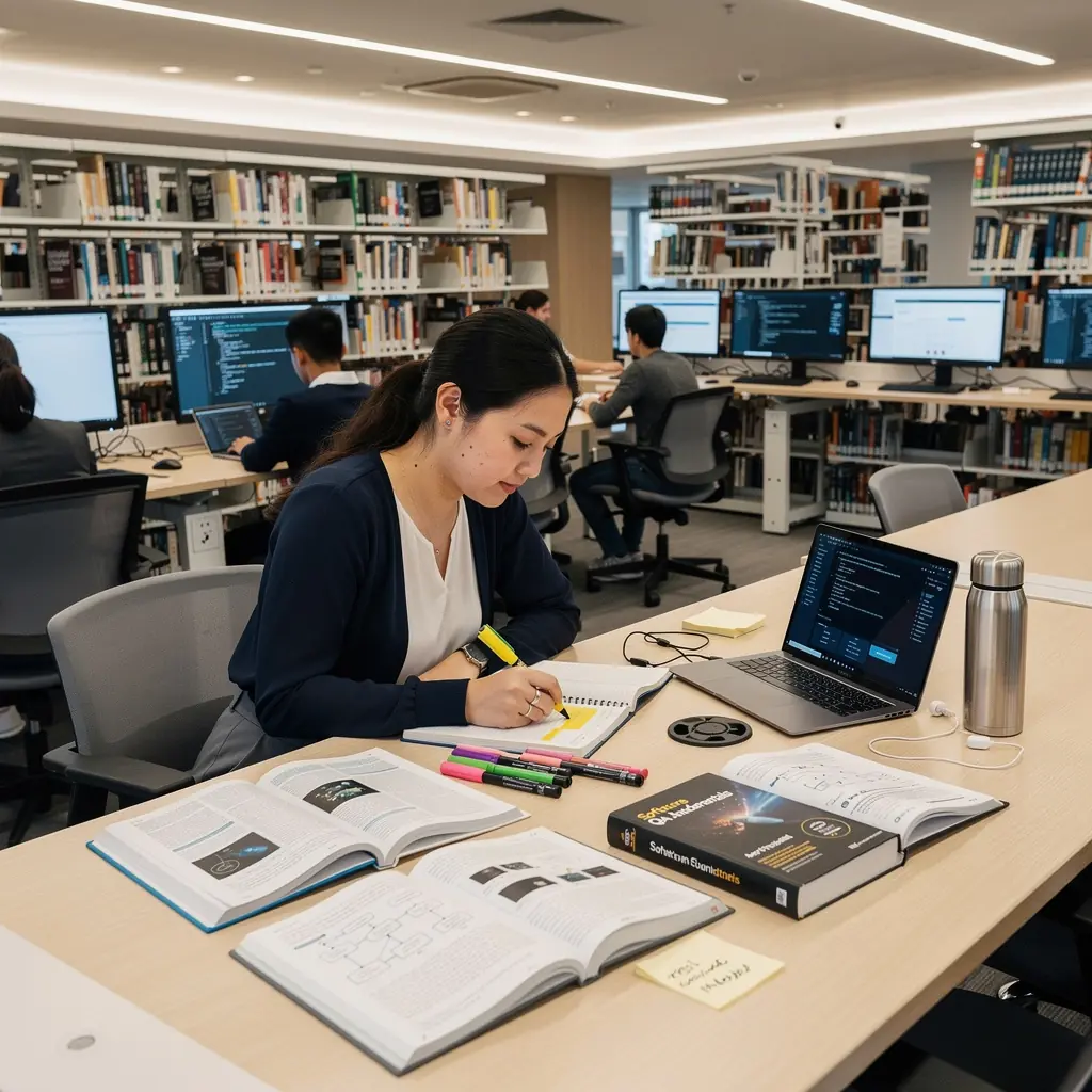 Ein Notizbuch und ein Laptop stehen bereit für das Lernen von Testmethoden.