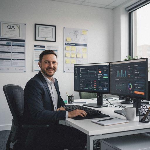 Eine Gruppe von Teilnehmern arbeitet gemeinsam an einem Software-Testprojekt.